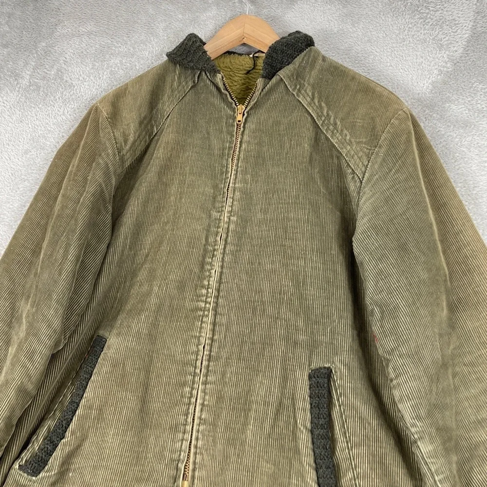 Vintage Corduroy Jacket Mens Medium Green Workwear Barn Coat 80s Sherpa Lined